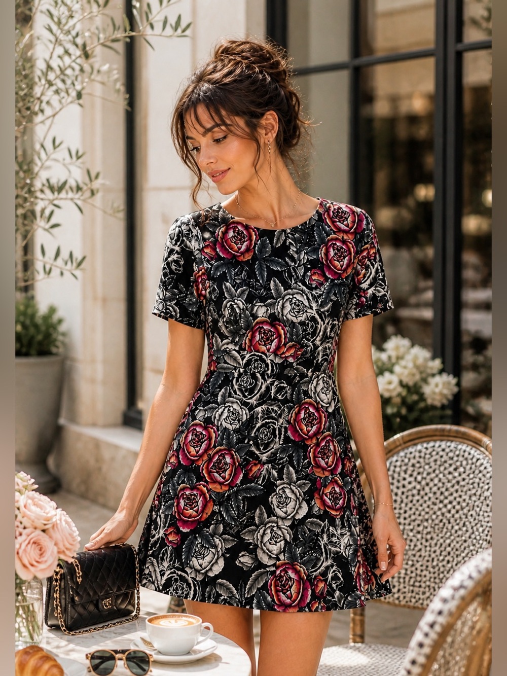 French Connection Rose Floral Mini Dress Romantic Wedding Guest Gothic Size 12